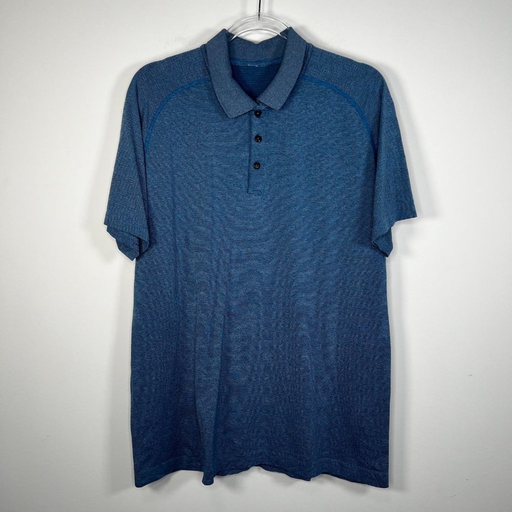 Lululemon Metal Vent Tech Polo Shirt Blue Striped Size X-Large